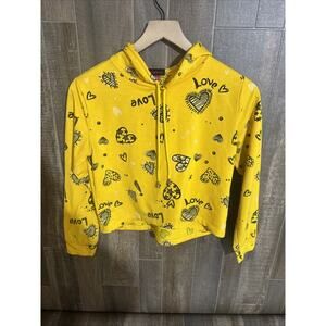 Girls Hot Delicious Yellow With Hearts And Love Crop Top Hoodie Size 14